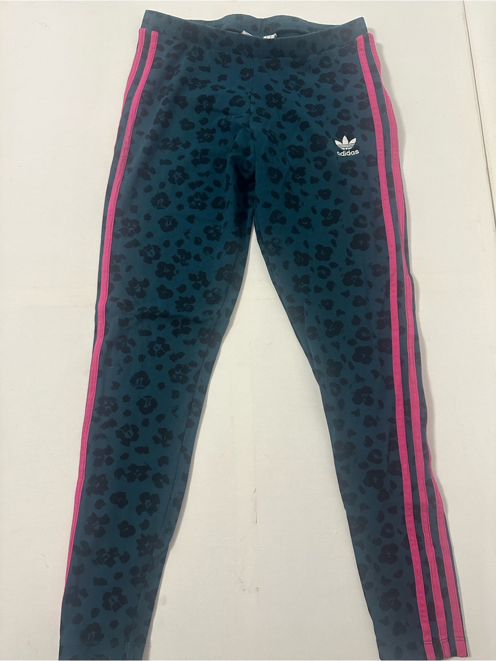 adidas Teal Leopard Print Track Pants with Pink Side Stripes - Picture 2 of 9